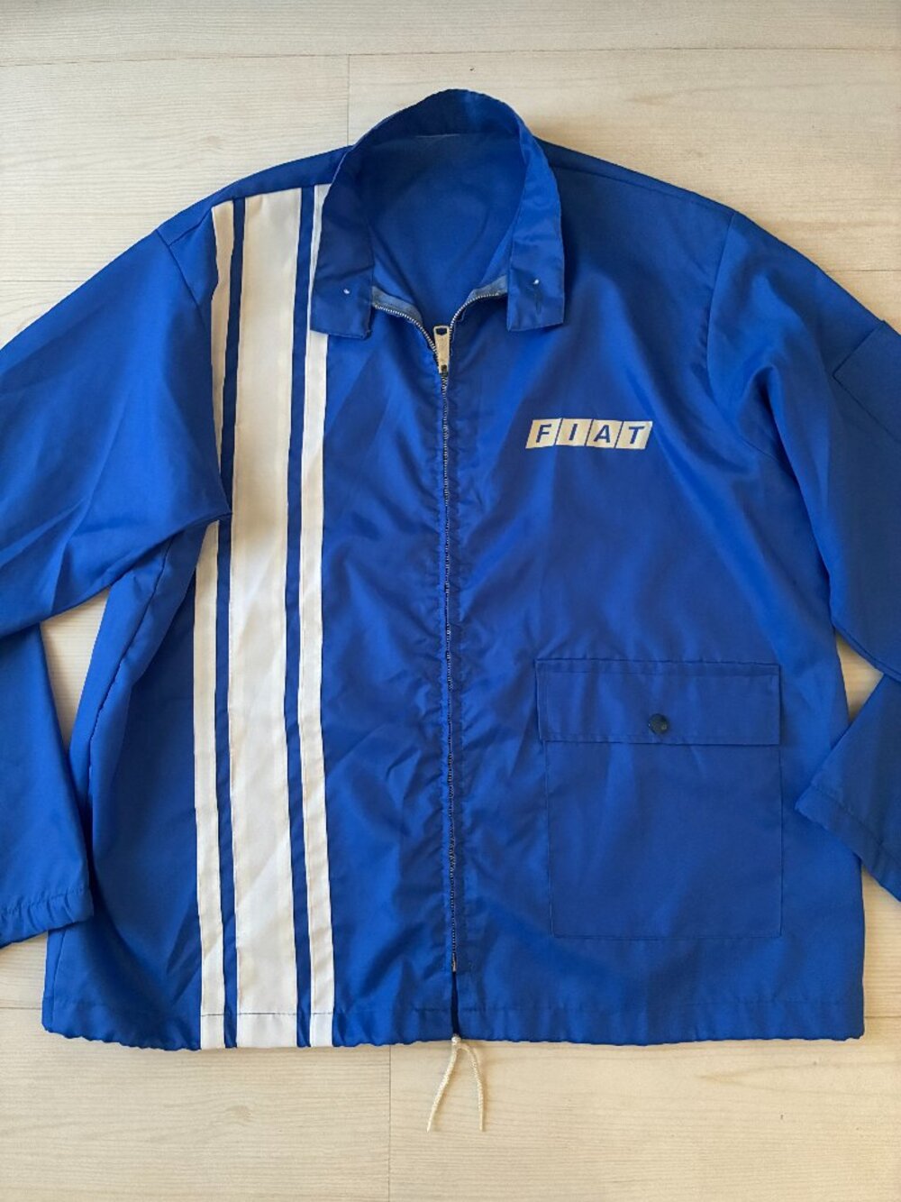 Vintage 1970's FIAT Racing Blue Nylon Windbreaker Striped Men's Roomy Large